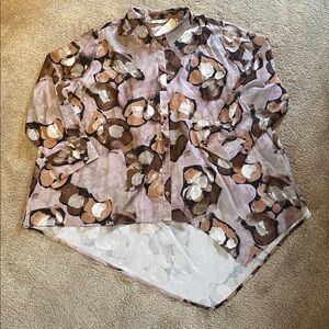 Pure by Ulla Popken Organic Cotton Button Down Shirt Asymmetrical Marbled 28/30
